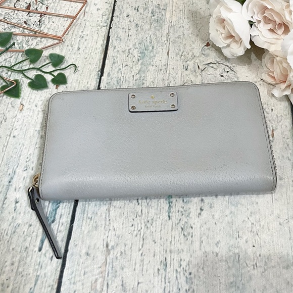 Kate spade Neda groove street zip around wallet wristlet leather cardholder grey